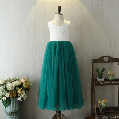 2019 Summer New Lace Sleeveless Long Dress V Back Puffy Tulle Kids Princess Party Clothes for Wedding or Birthday Original