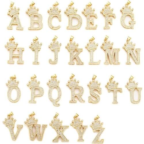 New Stainless Steel Zircon A-Z Crown Alphabet Pendant Chain Necklace Punk Hip-Hop Style Fashion Woman Man Initial Name Jewelry