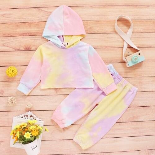 1-6 Years Autumn Outfit Girls Tie-Dyed Long-Sleeves Hoodie +Girl High Elastic-Waist Leisure Pants Boys 2Pcs Set Boy Hoody