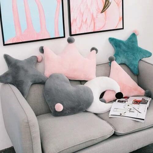 Nordic Pink Moon Crown Cushion Pillow For Girl Kids Baby Heart Star Plushed Cushion Pillow For Kids Room Baby Shower Gifts