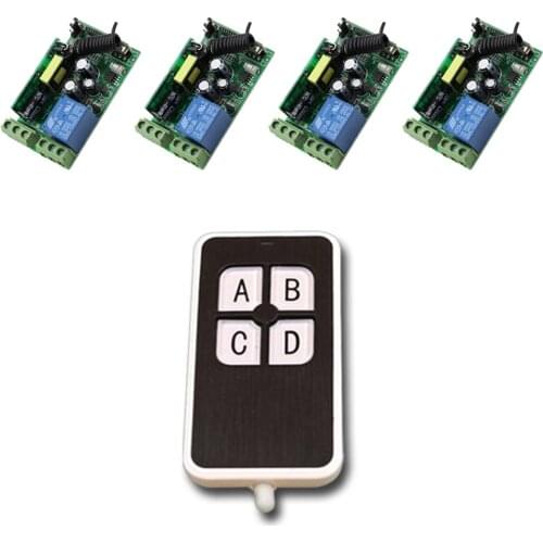 Latest 1CH 10A RF Wireless Remote Control Switch System 4pcs Receivers and Transmitter 315/433mhz AC 85V 110V 120V 220V 250V