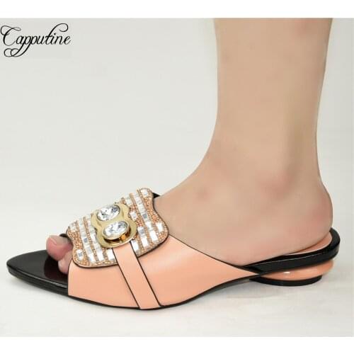 Nice Medium Heel African Womens Slipper Shoes With Stones 88-36 Heel Height 3.5CM