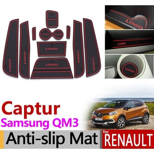 For Renault Captur 2013~2018 Anti-Slip Rubber Cup Mat Door Groove Mats Accessories Samsung QM3 2014 2015 2016 2017 2019 Stickers
