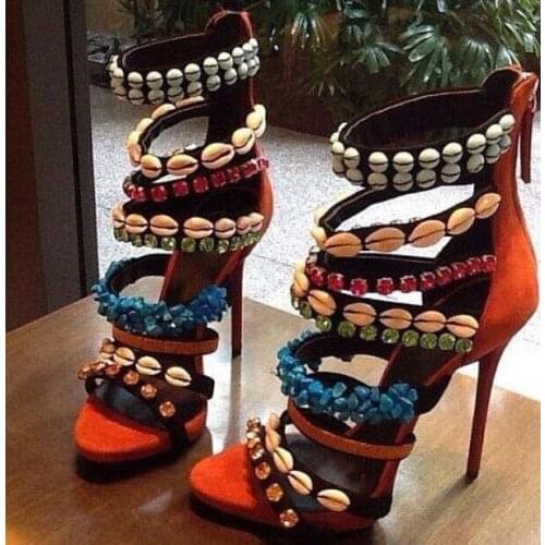 Sexy String Bead Women Sandal High Heels Cut-out Strappy Sandals For Women Summer Dress Shoes High Quality Free Ship