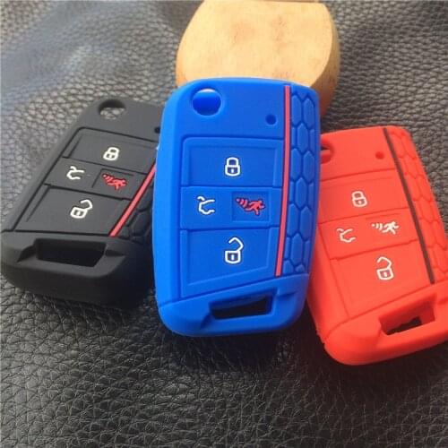 Silicone rubber car key protected cover case for VW Polo 2016 2017 golf 7 MK7 for Skoda Octavia combi A7 flip 4 button key case