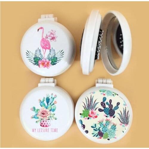 New Arrival Travel Folding Comb Mirror Hair Brushes Airbag Massage Foldable Pocket Flamingo Mini Round Easy-take Comb T0222