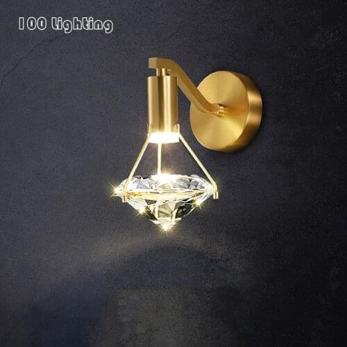 Modern Crystal LED Wall Lamp Diamond Shape Bedside Living Room Scocne Gold Home Atmosphere Decoration Lighting Fixtures