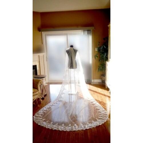 Bridal veil, One Layer wedding veil, Ivory wedding veil, white lace veil, long veil,Cathedral lace wedding veil