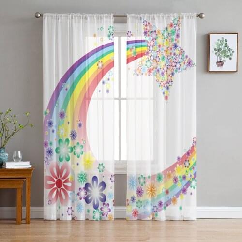 Cartoon Rainbow Star Window Treatment Tulle Modern Sheer Curtains for Kitchen Living Room the Bedroom Curtains Decoration