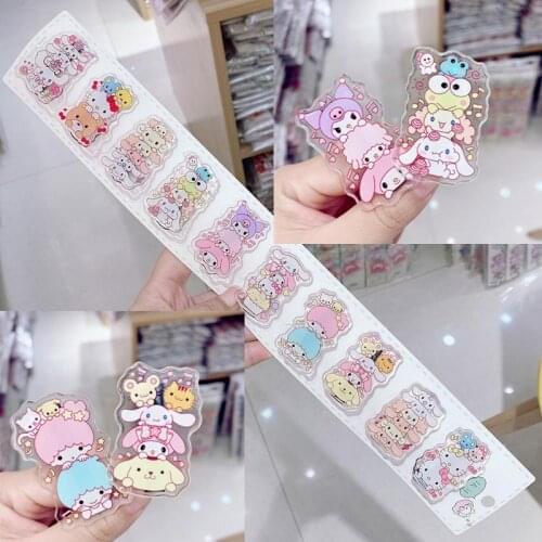 10Pc/Set Kawaii Kuromi Sanrio Plush My Melody Cinnamoroll Kittys Hair Clip Cartoon Cute Anime Plush Toys For Girls Birthday Gift