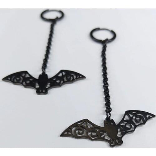 Witchcraft Witch Stainless Steel Bat Earrings Women Long Earrings Black Jewelry aretes de acero inoxidable para mujer E613016