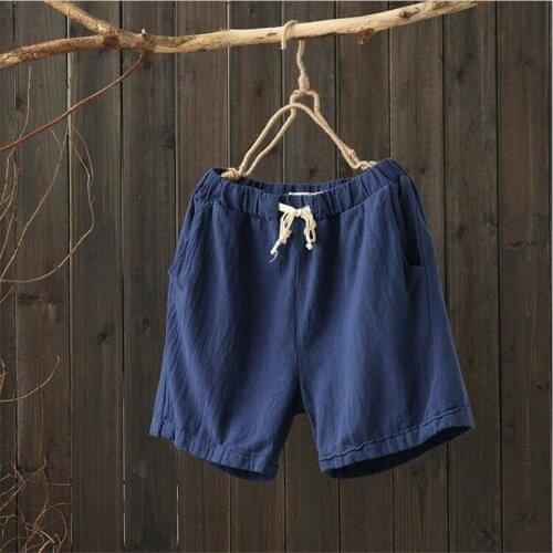 2020 Women Summer Cotton And Linen Loose Drawing Shorts Mid Waist Casual Solid Shorts High Quality 7Color Plus Size M-7XL