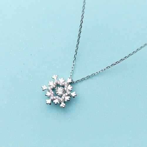 MloveAcc Classic Clear Zircon Snowflake 925 Sterling Silver Necklace for Women Girl Christmas Party Gift