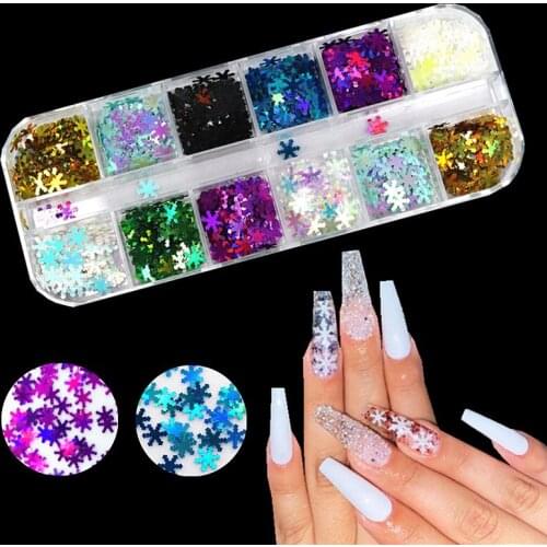 1 bag of holographic ultra-thin snowflake sequins Christmas mix 3D snowflake art laser AB silver powder nail art creation nails