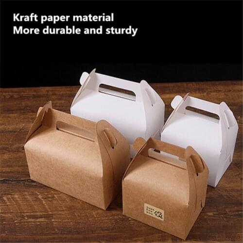 10pcs High-quality Cake Food Candy Kraft Paper Box With Handle Portable Box Christmas Birthday Wedding Party Candy Gift Packing
