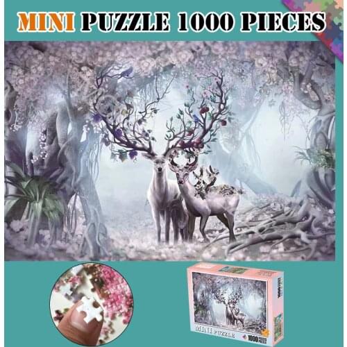 Animal Puzzles Elk In Forest 1000 Pieces Mini Wooden Jigsaw Puzzles Adults Landscape Assembling Puzzle Games Toys Home Decor