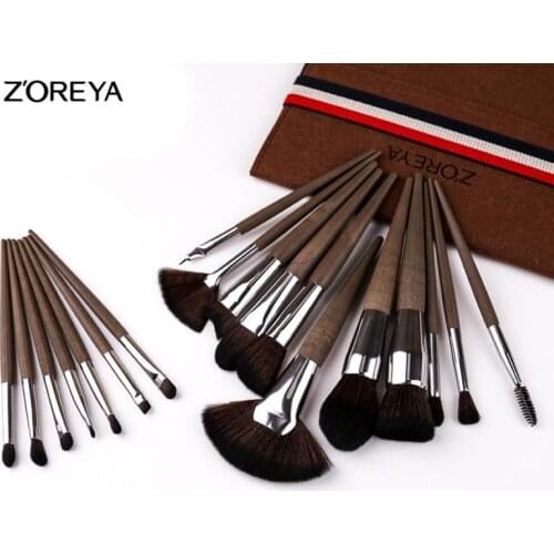 18 pcs/set Based Makeup Brush Retro Wood Grain Soft Fiber Hair Eye Shadow Brush Eyebrow Brush Foundation Brush