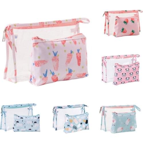 2 Piece Cosmetic Storage Bag PVC Cartoon Transparent Waterproof Toiletry Sack Outdoor Travel Phone Toiletries Portable Organizer