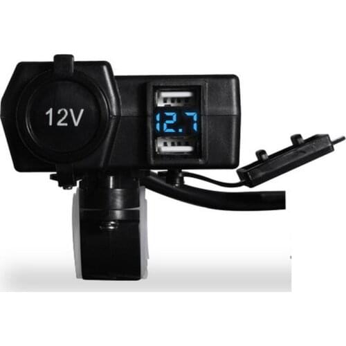 20pcs Waterproof Motorcycle Dual Usb Voltage Meter Cgarette 12V 24V LED Voltmeter Cigarette Lighter Socket