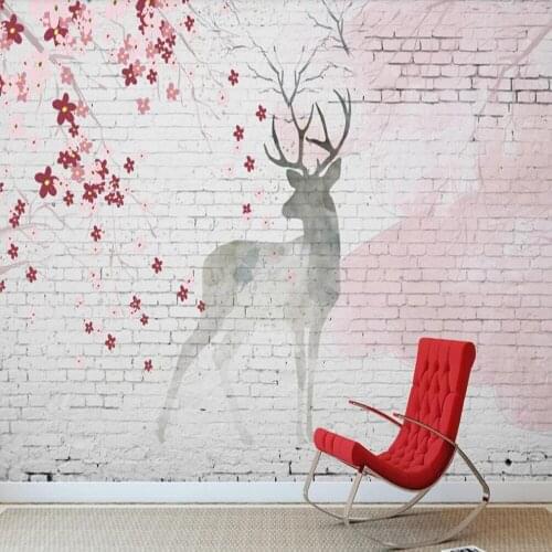 Custom 3D wallpaper mural modern minimalist brick wall elk hand painted plum living room bedroom background wall