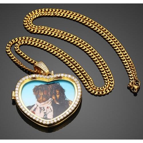 ICEOUTBOX Heart Custom Made Photo Medallions Pendants Cubic Zircon Women Mens Hip Hop Jewelry Couple Lover Personalized Gift