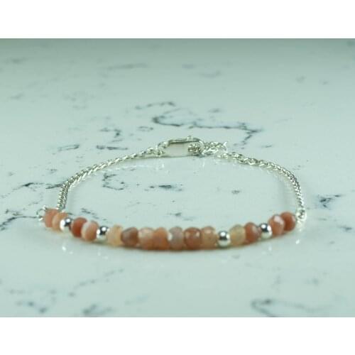 Moonstone Silver Chain Bracelet, Brown Gemstone 925 Sterling Silver Jewelry for Women, Hand Made in TURKEY