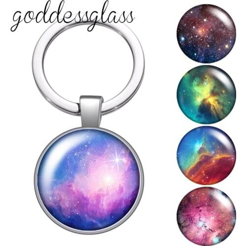 Outer Space Planet Sky Stars universe Round glass cabochon keychain Bag Car key chain Ring Holder Charms keychains Gifts
