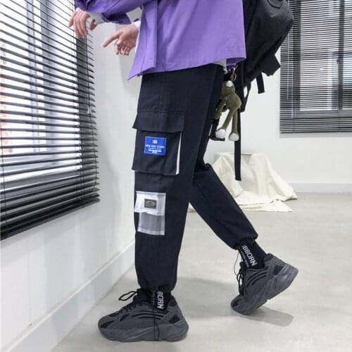 Streetwear Pencil Pants Mens Fashion Multi-Pocket Casual Cargo Pant Trousers Male High Street Elastic Waist Harem Pant Men