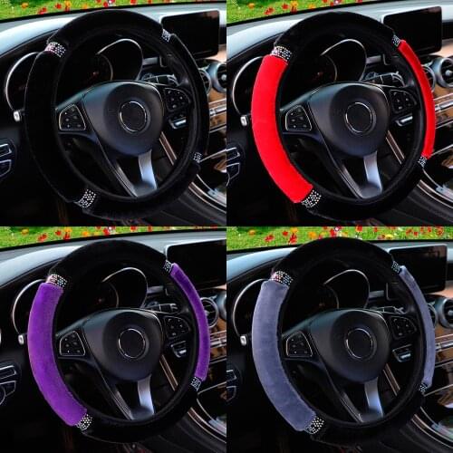 Diameter 37-38cm Car Steering Wheel Cover Soft Warm Fliff with Rhinestone Steering-Covers Auto Decoration Interior Accessories