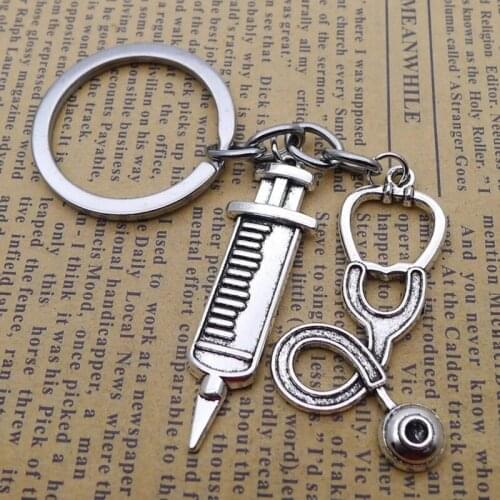 Doctor Medical Stethoscope Syringe Key Chain Snake Chain Needle Metal Key Chain Female Nurse Fashion Jewelry