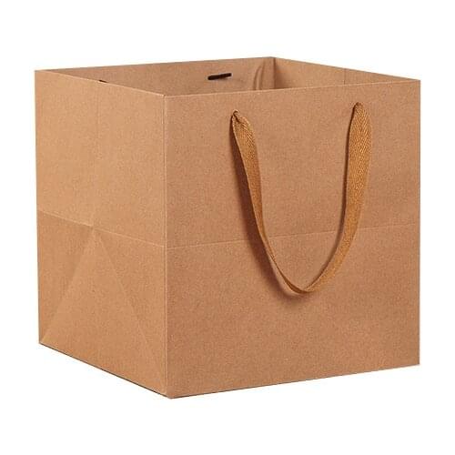 Square kraft paper bag with handle, 12x12x12CM khaki candy box, jewelry, earphones, gift bag custom gift box with logo