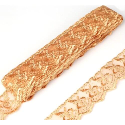 10yards/lot 40MM Light Brown Lace Ribbon DIY Embroidered Net Lace Trim Fabric For Wedding Party Decoration