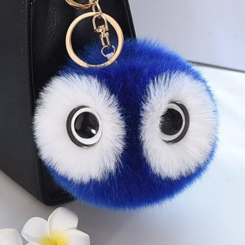 Fashion Faux Rabbit Fur Ball Panda Pompom Keychain Fluffy Pom Pom Owl Gold Key Chain Holder Women Bag Charms Toy Trinket Gift