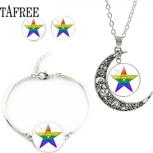 TAFREE Fashion Pride Rainbow Jewelry Sets Necklace Earrings Bracelet LGBT Photos Album Photocards Glass Gems Charms BT21