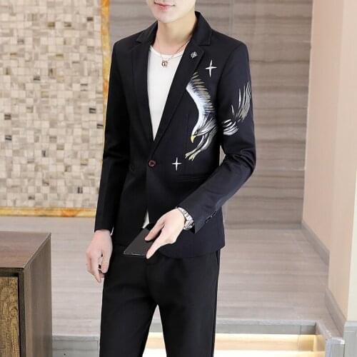 2021 Mens Personalized Eagle Printed blazer Youth Casual Handsome blazer