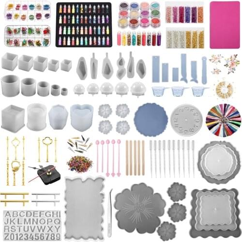 Multiple Style Epoxy Resin Jewelry Making Kit Silicone UV Casting Molds DIY Crystal Glue Tool Set for Jewelry Making and Craft