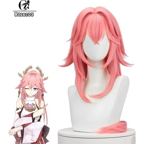 ROLECOS Genshin Impact Yae Guuji Cosplay Wig 85cm Long Pink Straight Wig Heat Resistant Synthetic Hair