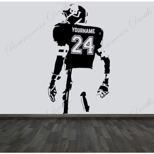 Personalized Name & Number Football Player Wall Sticker Vinyl Home Decor Boys Room Bedroom Teens Dorm Sport Decals Mural 4737