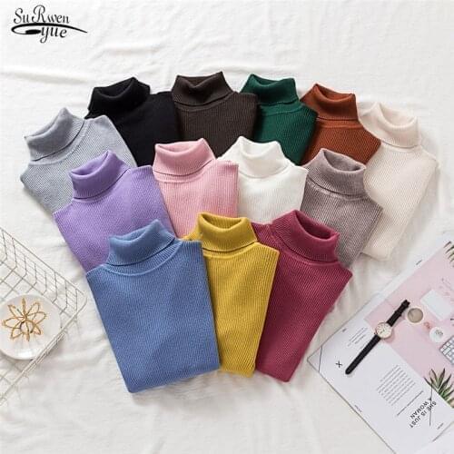 Turtleneck Pullover Knitted Sweater Women Jumper Basic Top Fashion Autumn Long Sleeve Slim Sweater Solid Korean Clothes 11107
