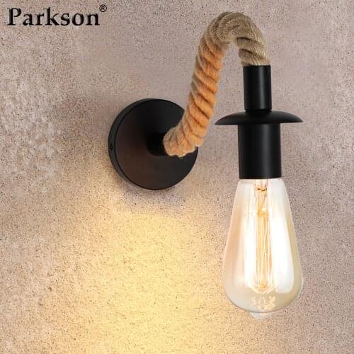 Retro Hemp Rope Wall Lamp E27 Industrial Decor American Vintage Sconce Wall Lights Fixture Indoor Lighting Bedside Bedroom Light