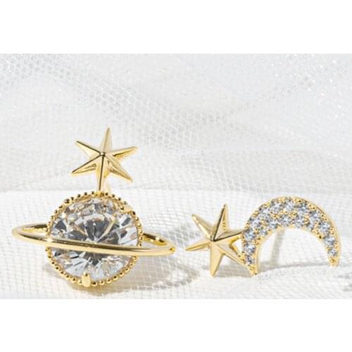 XIYANIKE Dream Space Planet Rotating Stars Moon Earrings Golden Rhinestone Stud Earrings Fashion 2020 Small Jewelry For Girl