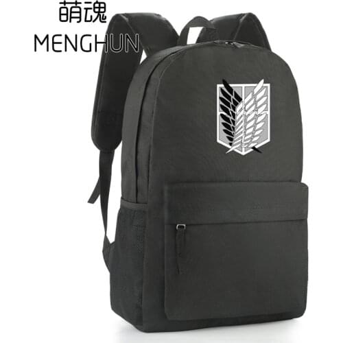 Attack On Titan Survey Corps Pure Black Nylon Backpacks Game Anime Bag School Backpack
