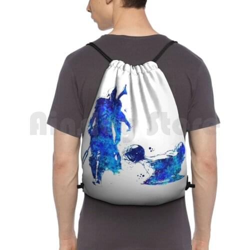 Mando And Ship Silhouette Dark Blue Backpack Drawstring Bags Gym Bag Waterproof Mando Helmet Science Fiction Space Sunset