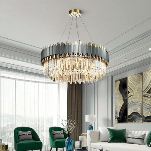 Modern Crystal Chandelier Bedroom Living Room Lamp Simple Luxury Villa Restaurant Lighting Black Round Designer Creative Crystal