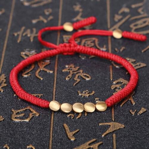 Tibetan Buddhist Braided Cotton Copper Beads Handmade Luck Rope Bracelet For Women Men Jewelry Gifts