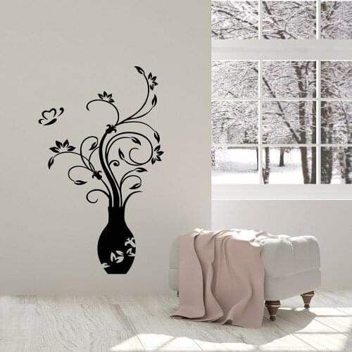 Vase Wall Decal Home Decor Living Room Butterfly Flowers Leaves Vinyl Stickers Master Bedroom Background Art Decoration Z730