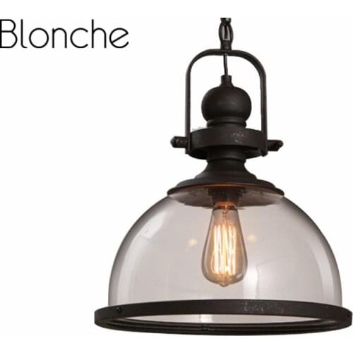 Vintage Iron Pendant Lights Loft Industrial Decor Hanging Lamp For Dining Room Kitchen Home Lighting Fixtures Glass Lampshade
