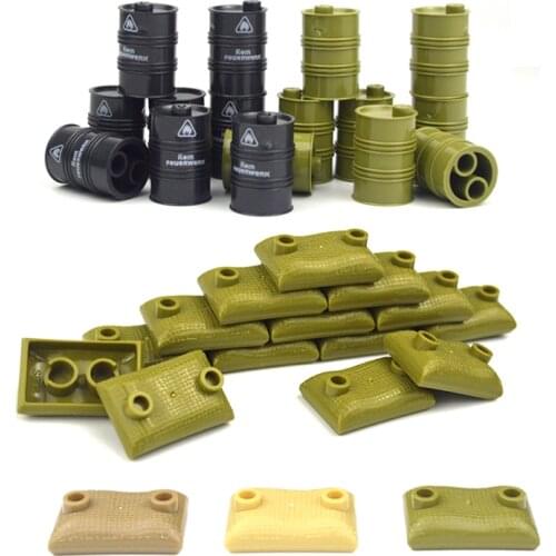 Military Accessories bricks Sandbags Oil Drum Swat Weapon Soldier WW2 Army MOC Parts Building Block Military scene series