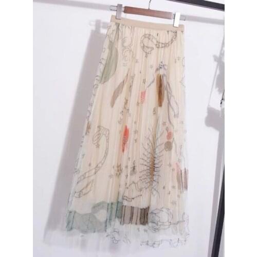 Summer Printed Gauze Skirts Womens High Waist Graffiti Vintage Holiday Beach Casual A-line Long Skirt for Women Mujer Faldas