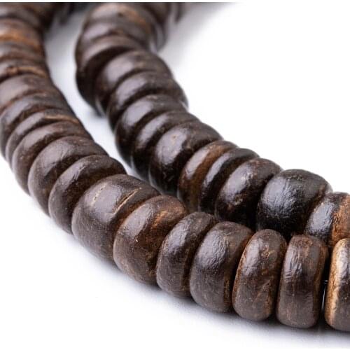 Jewelry DIY Beads Coco Nut Beads Strands, Flat Round, Chocolate, 7x4mm, Hole: 1mm; about 88pcs/strand, 16"